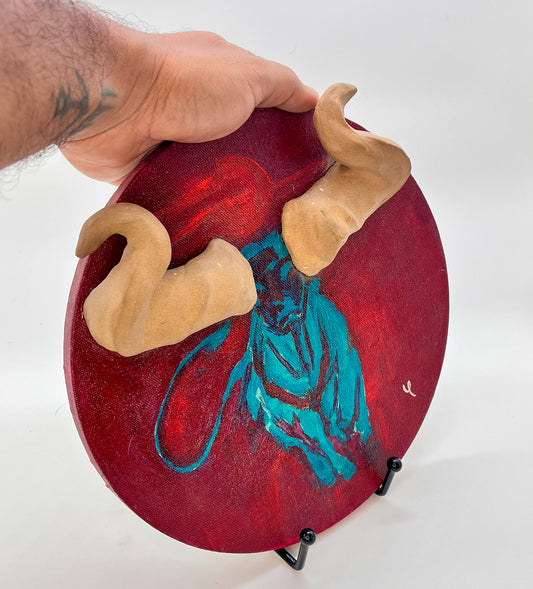 Bull Painting on Canvas with Ceramic Horns